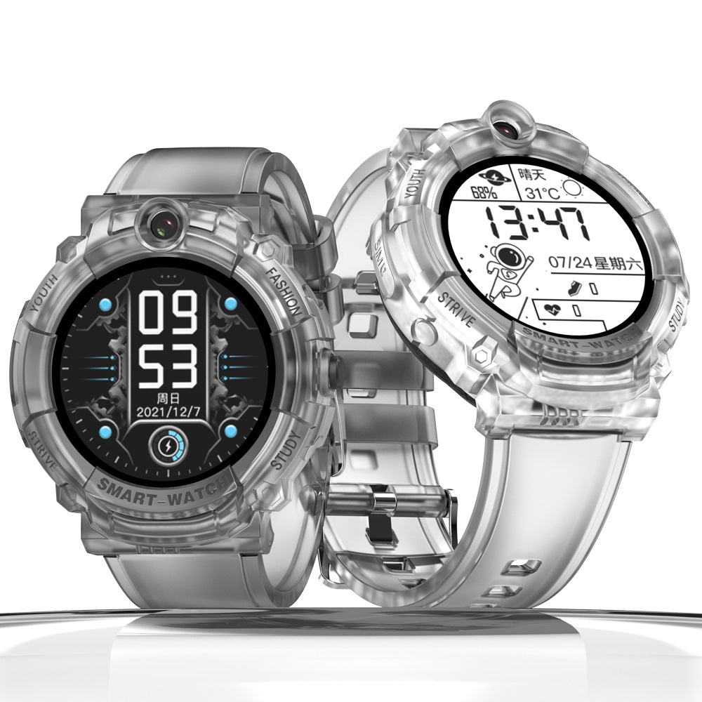 Transparent round children's phone watch, waterproof, large screen, full network, wifi positioning, downloadable, can be disabled, can be paid
