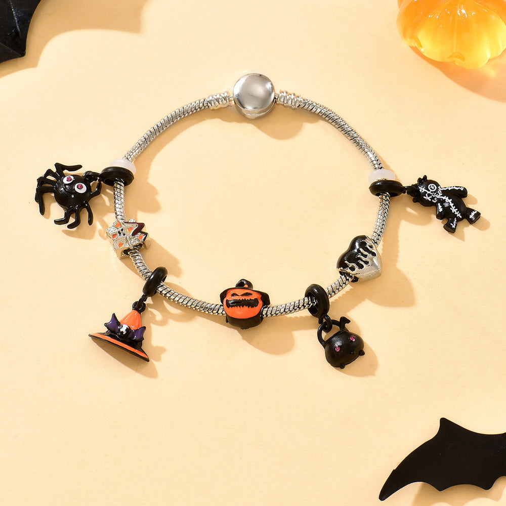 Halloween bracelet wholesale: european and american cartoon, quirky pumpkin & spider, trendy enamel pendant, versatile & stylish bracelet for women