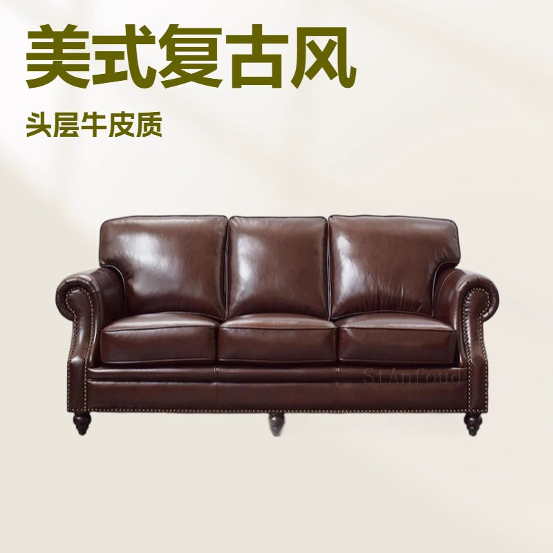 American style first-layer cowhide sofa small apartment leather living room furniture single three-seater retro123 combination complete