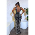 C6679 cross-border   fashion women's solid color hotfix rhinestone slit backless maxi dress