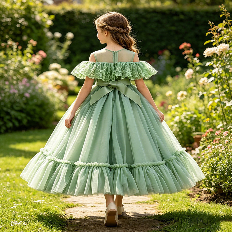 Amazon cross-border girls' dresses wedding dresses off-the-shoulder gowns children's tulle princess dresses piano recital outfits in stock