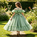 Amazon cross-border girls' dresses wedding dresses off-the-shoulder gowns children's tulle princess dresses piano recital outfits in stock