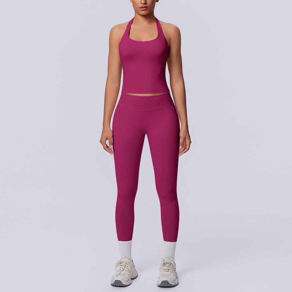Halter sports beautiful back high waist hip lifting tight sports seamless yoga clothes quick drying breathable running fitness suit for women