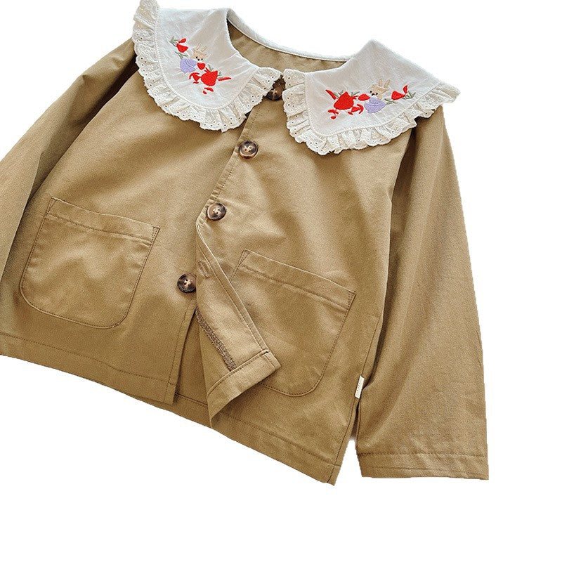 Girls' outerwear:  autumn new arrivals - stylish embroidered lapel blazer, trendy korean style windbreaker for kids