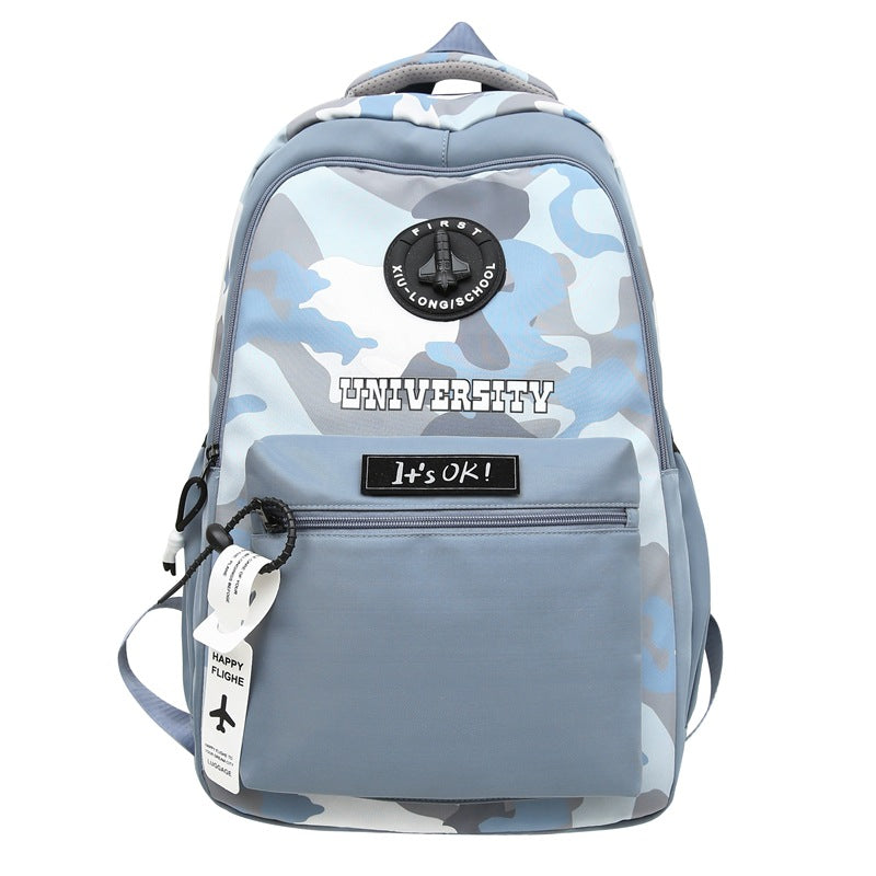 New spring and summer backpack large capacity boys camouflage junior high school student schoolbag fashion trend style campus backpack