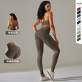 European and american cross-border seamless backless halter sports bra yoga set - fitness bra and yoga pants two-piece set for women