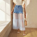 Amazon tiktok pinduoduo foreign trade cross-border fashion denim splicing mesh ruffle long skirt
