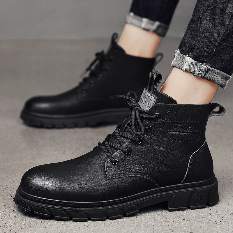 Boots for men 2025 mid-top men's new arrival trendy men's shoes british style workwear leather boots men's high-top leather shoes winter
