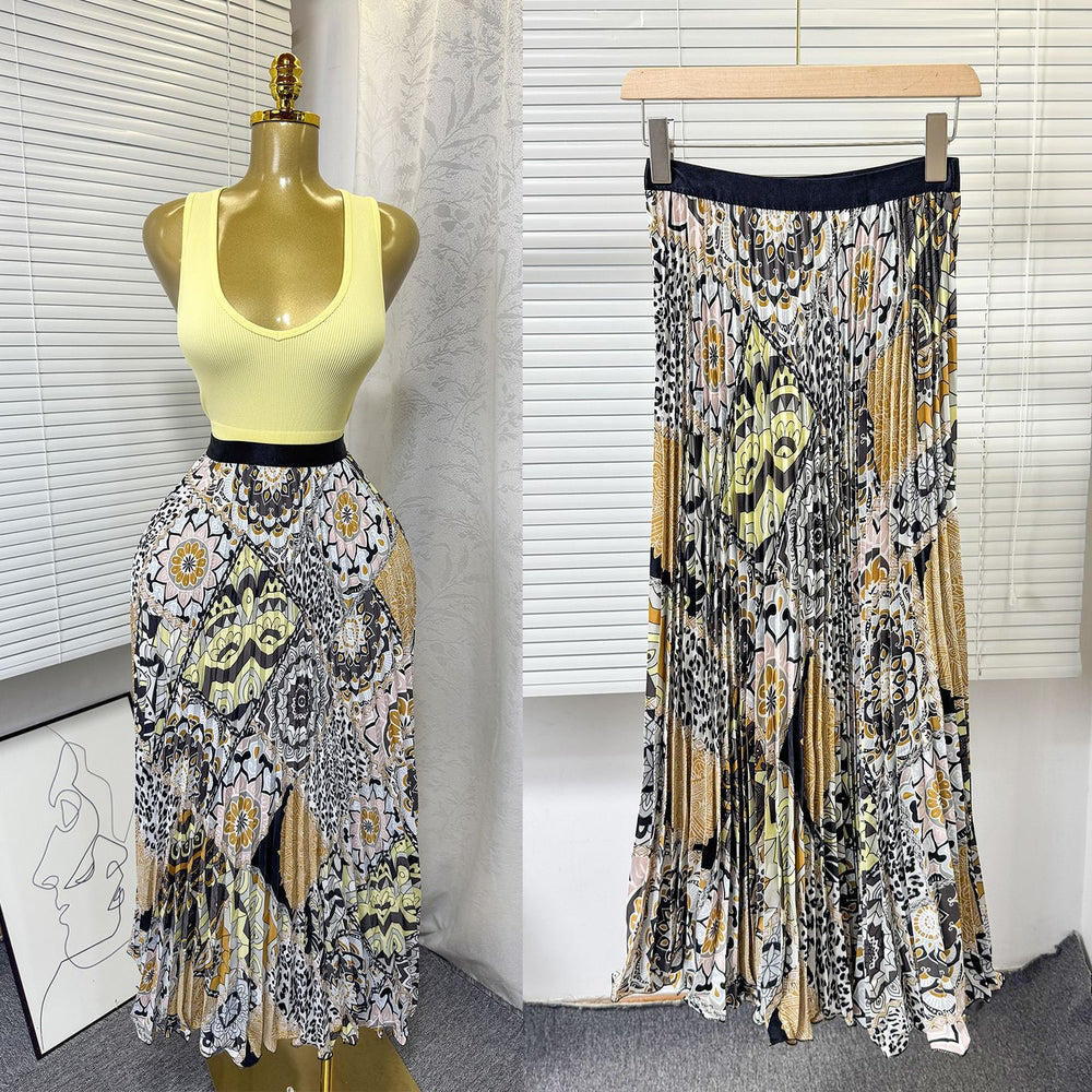 K-style high waist elastic waist rufflespleated skirt female a-line skirt slimming lookeasiest for matchwork clothing skirt