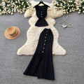 French work clothing style sleeveless knittingtwo-piece set female summer light mature style silm metal breasted classysuit