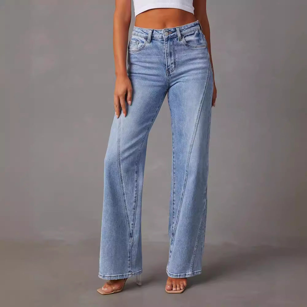 Women's wide-leg denim pants for export,  new  style, loose patchwork trousers, streetwear trendy washed jeans