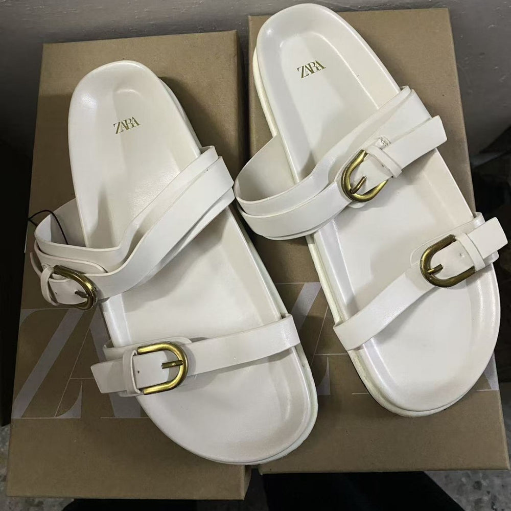 Za2025 summer women's black buckle strap open-back sandals - breathable, round toe, fashionable flat sandals