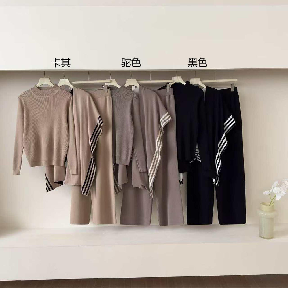 Relaxed and lazy style suit women's loose outer shawl scarf bottomlong sleevesknittingtopshigh waistsweater pants