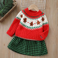 Knitted two-piece set:  christmas & new year's edition - girls' cartoon fleece-lined cardigan sweater set