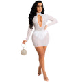 X5565   fashion new product nightclub hot diamond mesh see-through long sleeves cut out skirt dress