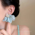 Spring floral chiffon mesh blue flower earrings - ethereal, sweet, and dopamine-boosting studs for women