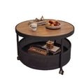 Accessible luxury style round small apartment movable coffee table living room for home slate small round table double-layer storage trolley