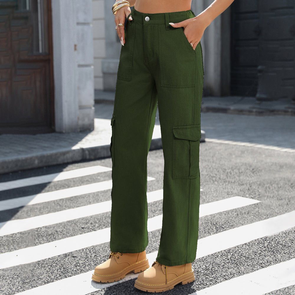 European and american cross-border e-commerce  independent site new streetwear fashion multi-pocket cargo straight-leg denim jeans for women