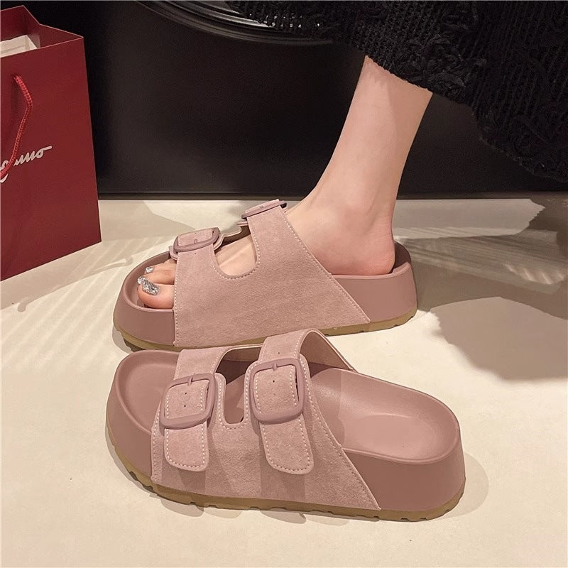 Popular retro thick sole slippers women 2026 summer new style outwear fashioneasiest for match one-line slippers bokensha sandals women