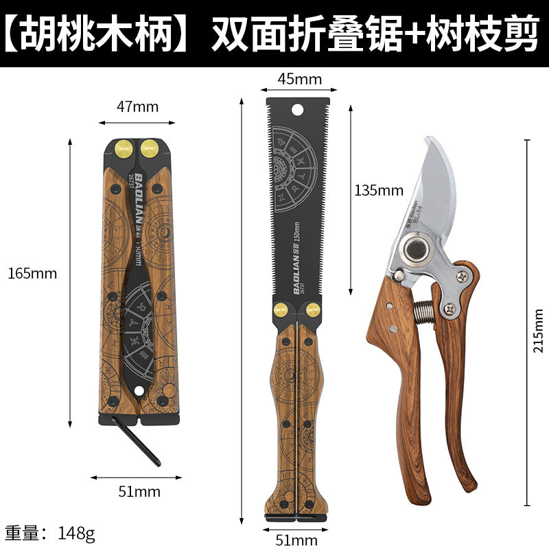 Baolian Totem Butterfly Saw Double-sided Wooden Handle Folding High Toughness Fast Labor-saving Sawing Tools Portable Hand Saw