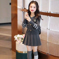 Girls' knit sweater set -  autumn collection: faux two-piece cardigan, preppy korean style, spring/autumn two-piece outfit