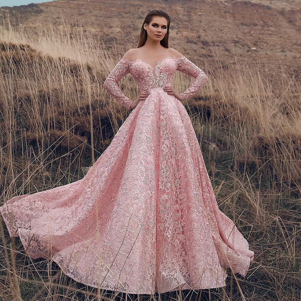 summer new arrivals: european & american style sexy cutout off-the-shoulder embroidered wedding dress/gown with a flowy skirt