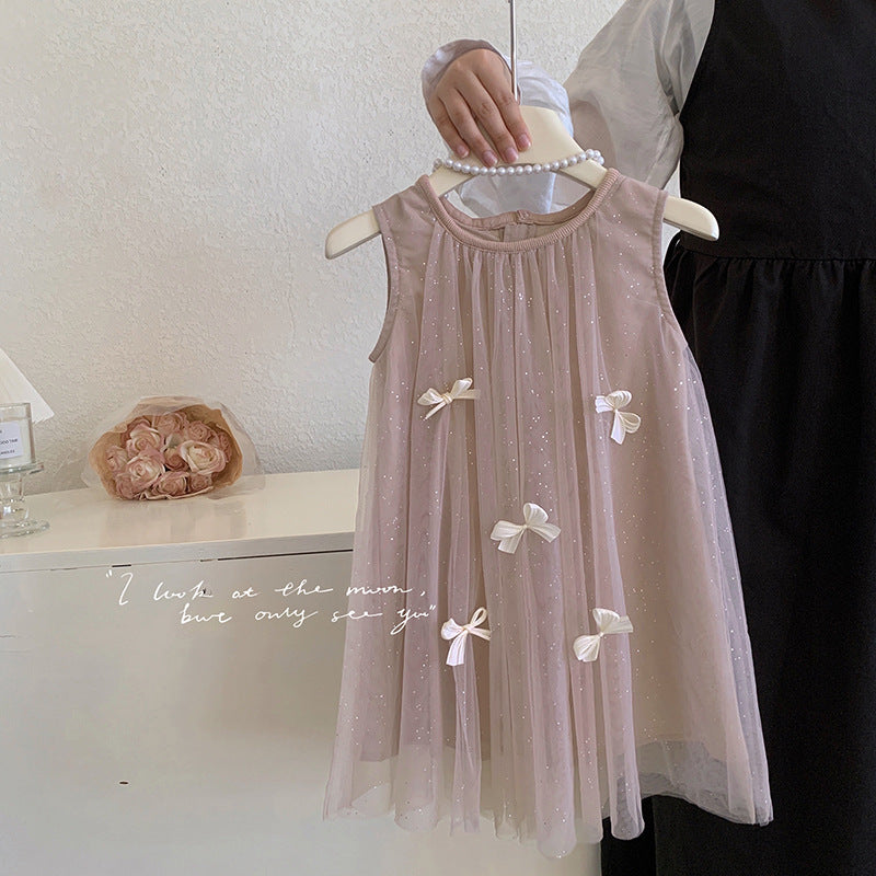 Girls' sleeveless 3d bow mesh dress - princess style summer dress for baby girls and toddlers - sweet and adorable