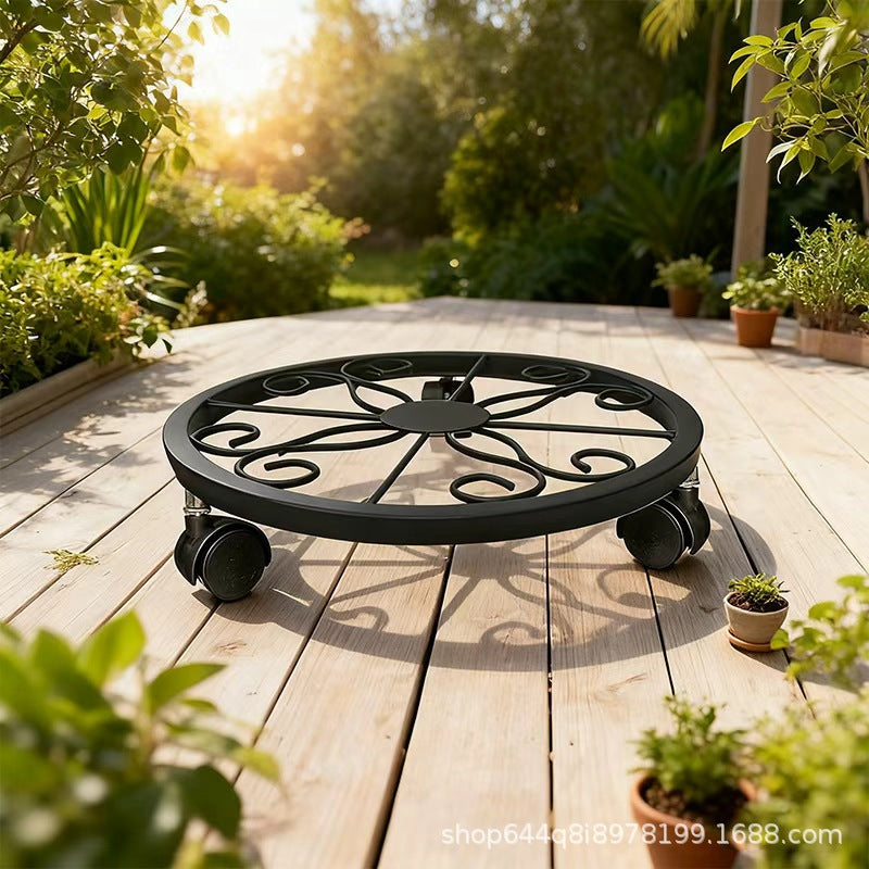 Metal movable flower pot tray wrought iron flower stand roller flower pot base universal wheel movable flower pot stand cross-border