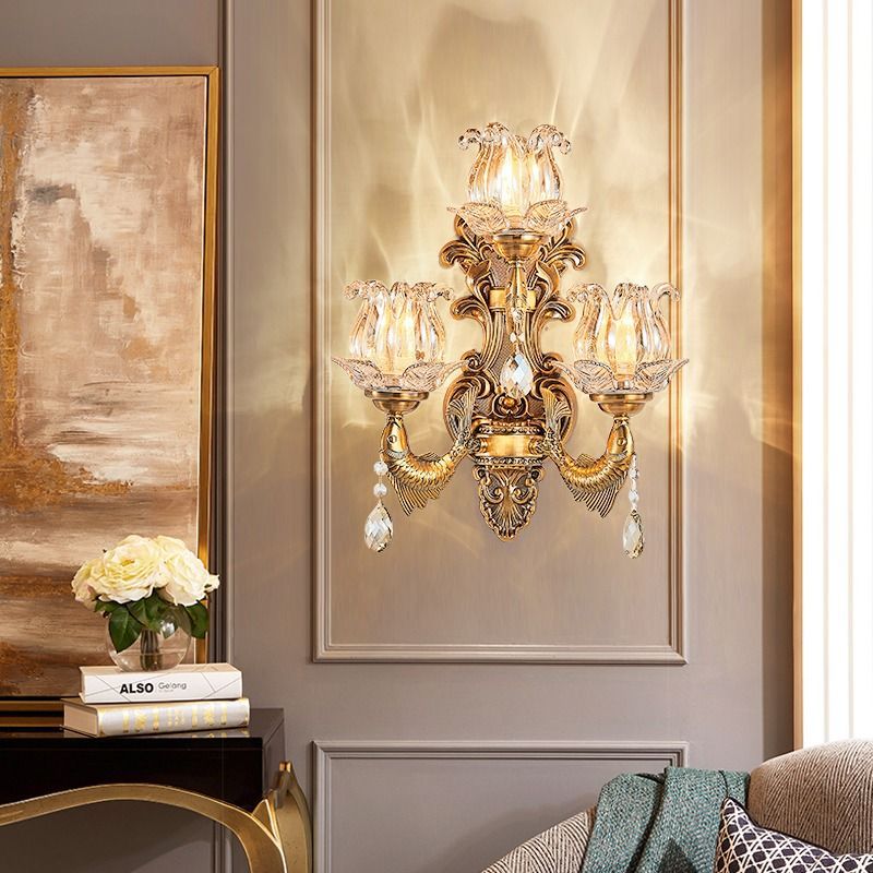 Three-head european style wall sconce - bedroom bedside lamp, wall-mounted living room background lighting, led corridor new arrival aisle fixture