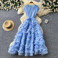 spring/summer new arrival: elegant solid color round neck sleeveless dress - loose fit, tie-waist, multi-layered ruffle maxi dress