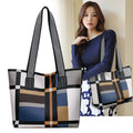 Trendy women's bag new korean style plaid shoulder bag color block large capacity tote bag handbag mom bag