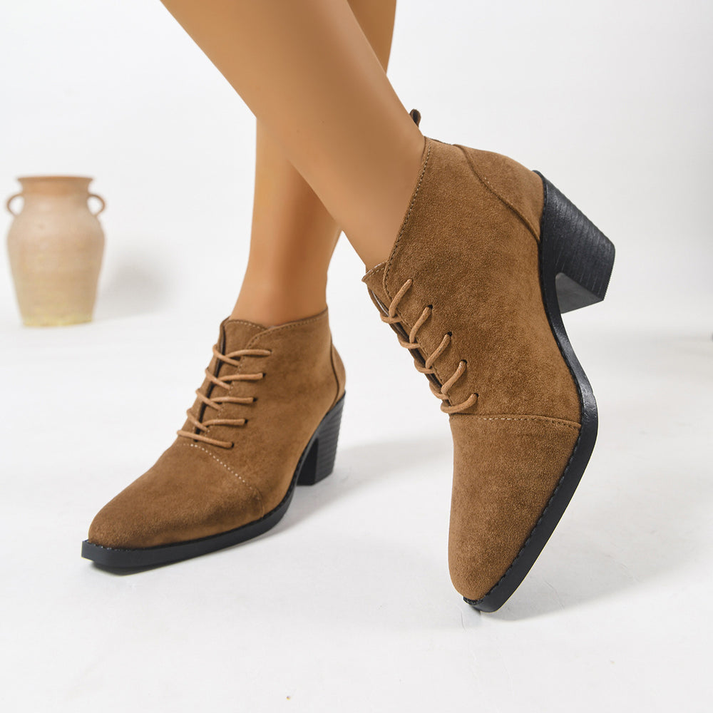 plus size british style boots women's autumn winter round toe front tie backretroplaideasiest for match women's short boots