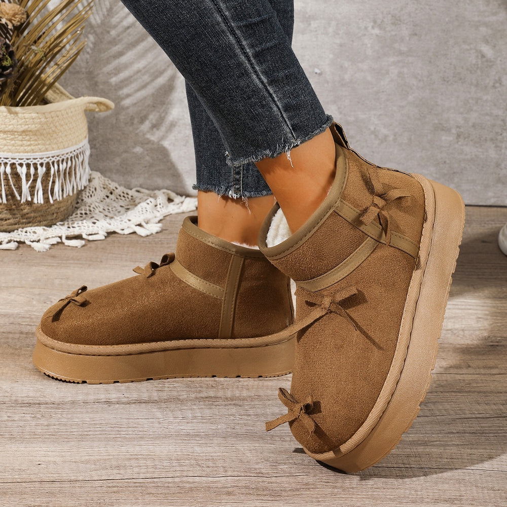 Plus size women's snow boots for export - new autumn/winter  collection: fleece-lined, extra thick, warm, slip-on cotton shoes with bow detail
