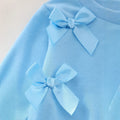 new girls' autumn/winter solid color long-sleeve sweatshirt and denim pants two-piece set with bow detail