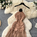 European and american fashionable socialite style halter dress - women's irregular pleated slimming beach maxi dress