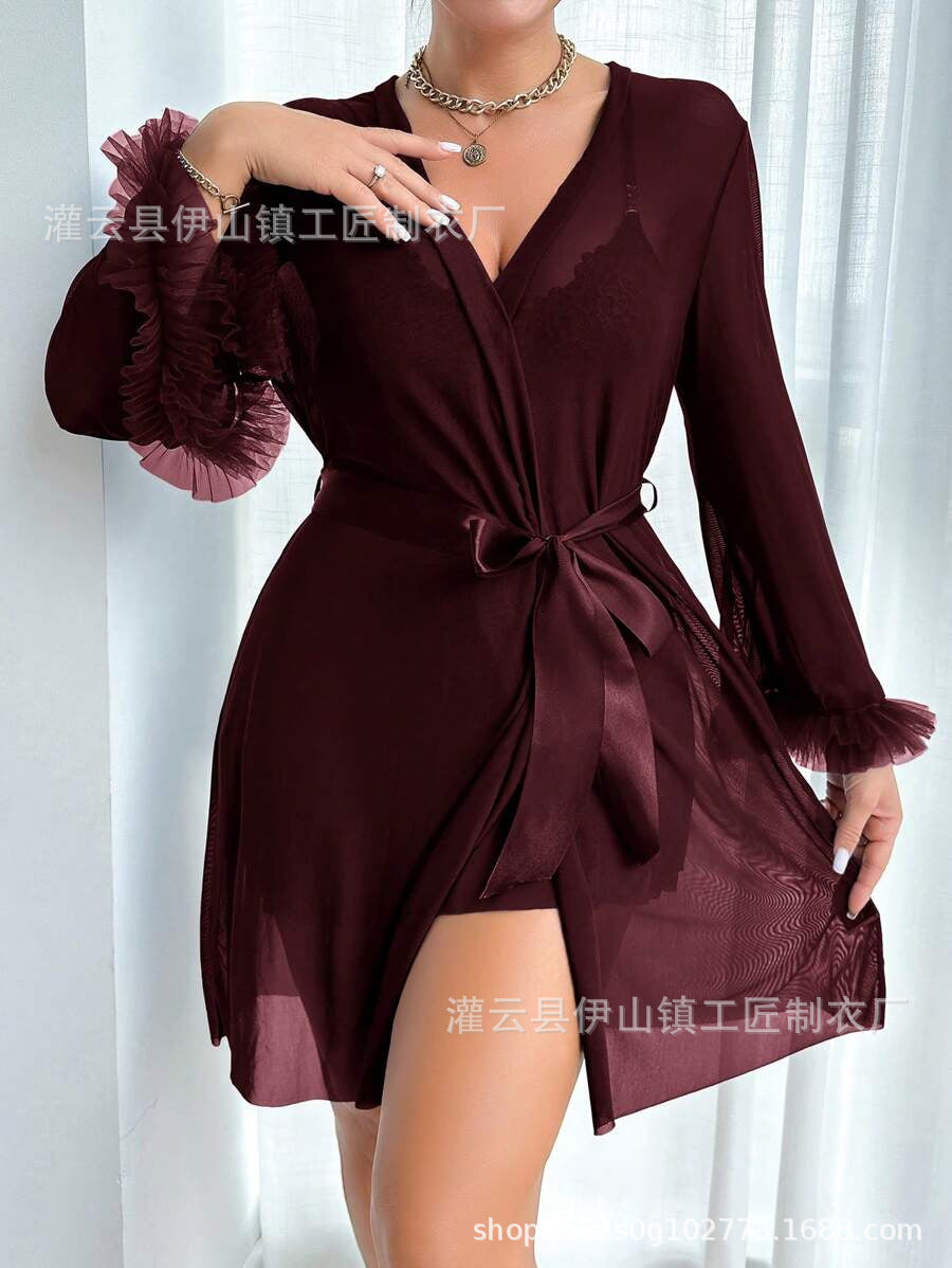 autumn and winter women's sexy intimates nightgown cross-border sexy lace see-through temptation nightgown lace suspender suit