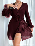 autumn and winter women's sexy intimates nightgown cross-border sexy lace see-through temptation nightgown lace suspender suit