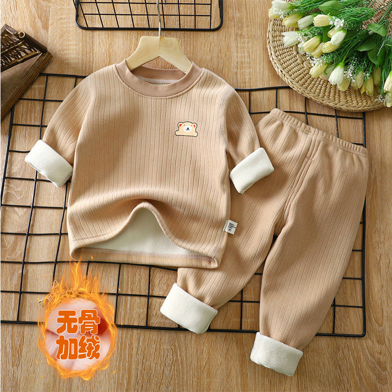 Kidsheattechsuitfleece-linedthickenedfall and winternew arrivalbaby bottomintimatesmiddle child autumn clothes and long trouserschildrensuit