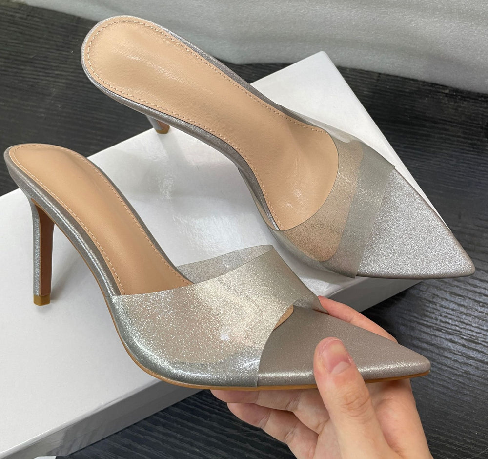 2026 summer transparent pvc stiletto heel slippers women's european and american style pointed toe open toe sandals women's shoes leg-lengthening