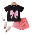 Children's clothingbows black t-shirt + pink skirt suitgirlnew arrival