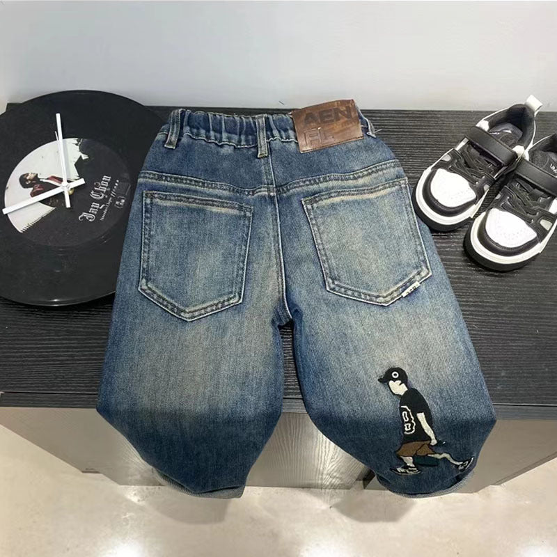 Boys' spring pants  new collection: kids' denim jeans, spring/autumn style, big boys' trousers, loose fit korean style for mid-to-large children
