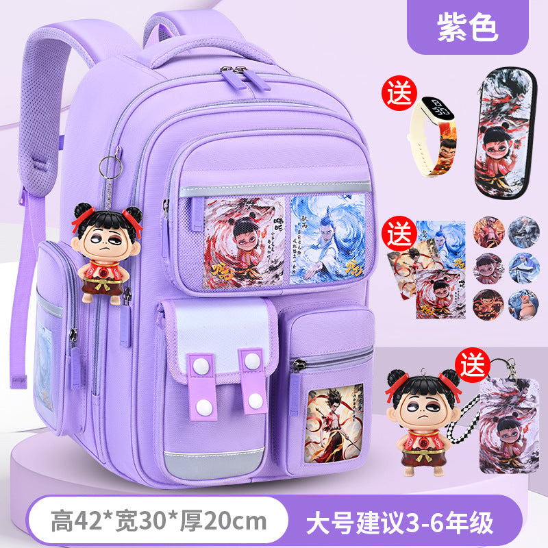New nezha backpack for boys and girls, grades 1-6: spine protection, lightweight design, and extra-large capacity