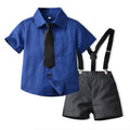 Boys' summer outfit set: new kids' short-sleeve shirt and overalls - stylish summer look for boys, includes tie (perfect for mid-sized children)