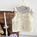Ready-to-ship korean style girls' outfit:  autumn collection - chic purple camisole with cutout vest and casual flare pants set