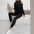 Amazon cross-border fashion set: european and american style, casual off-shoulder long sleeve top and pants two-piece set with cutout detail