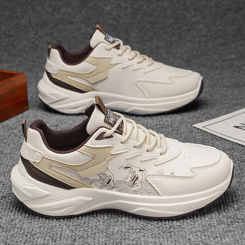 Men's athletic shoes - 2026 spring collection - leather, waterproof, thick-soled, height-increasing, casual sneakers for students