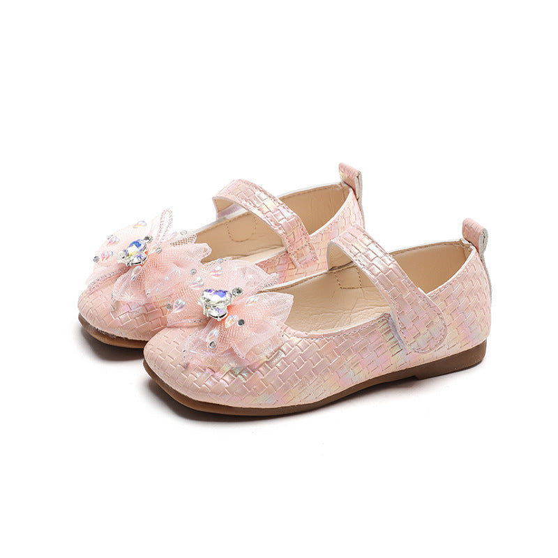 Preppy stylekidsflats square toe springnew arrivalk-style big bowsgirl princess shoes children's leather shoes