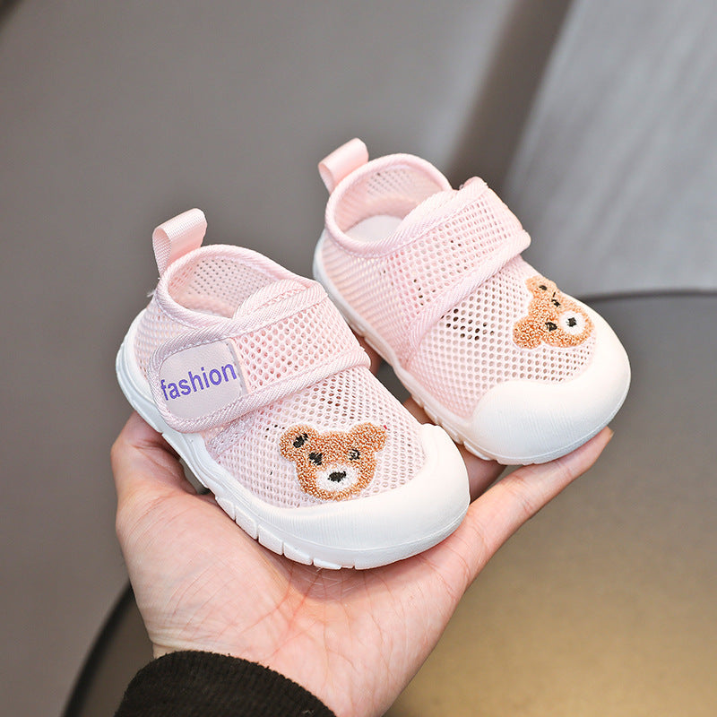 Bear sports soft sole single mesh breathable summer style 1-2 years old male and female baby toddler shoes soft sole baby indoor mesh shoes