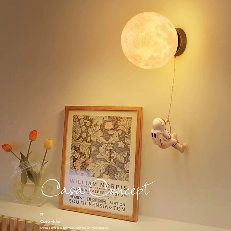 Nordic light luxury creative modern minimalist moon wall lamp astronaut kids room home bedroom bedside lamp