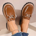 plus size british style metal chain low ankleflatsautumnew arrivalthick sole slip-on small leather shoes for women